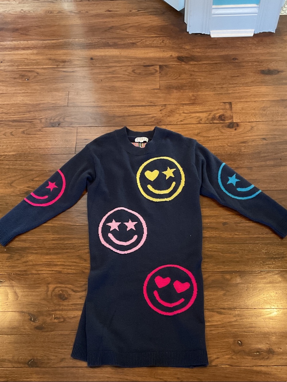 Hannah Banana Navy Knit Dress with Multicolor Smiley Faces